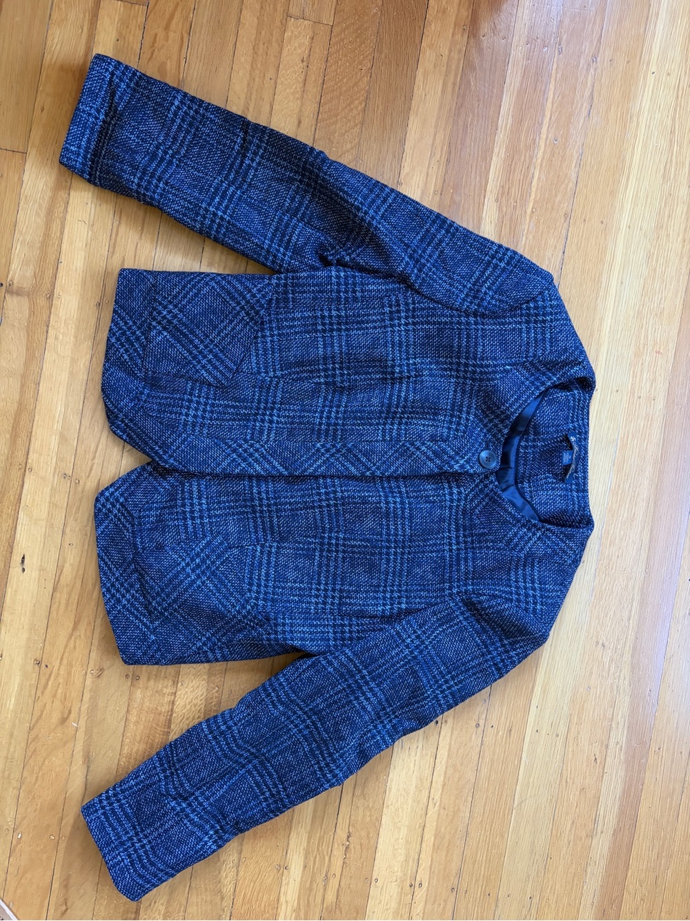 Brooks Brothers tweed plaid textured suit jacket office blazer 10 short boxy blu